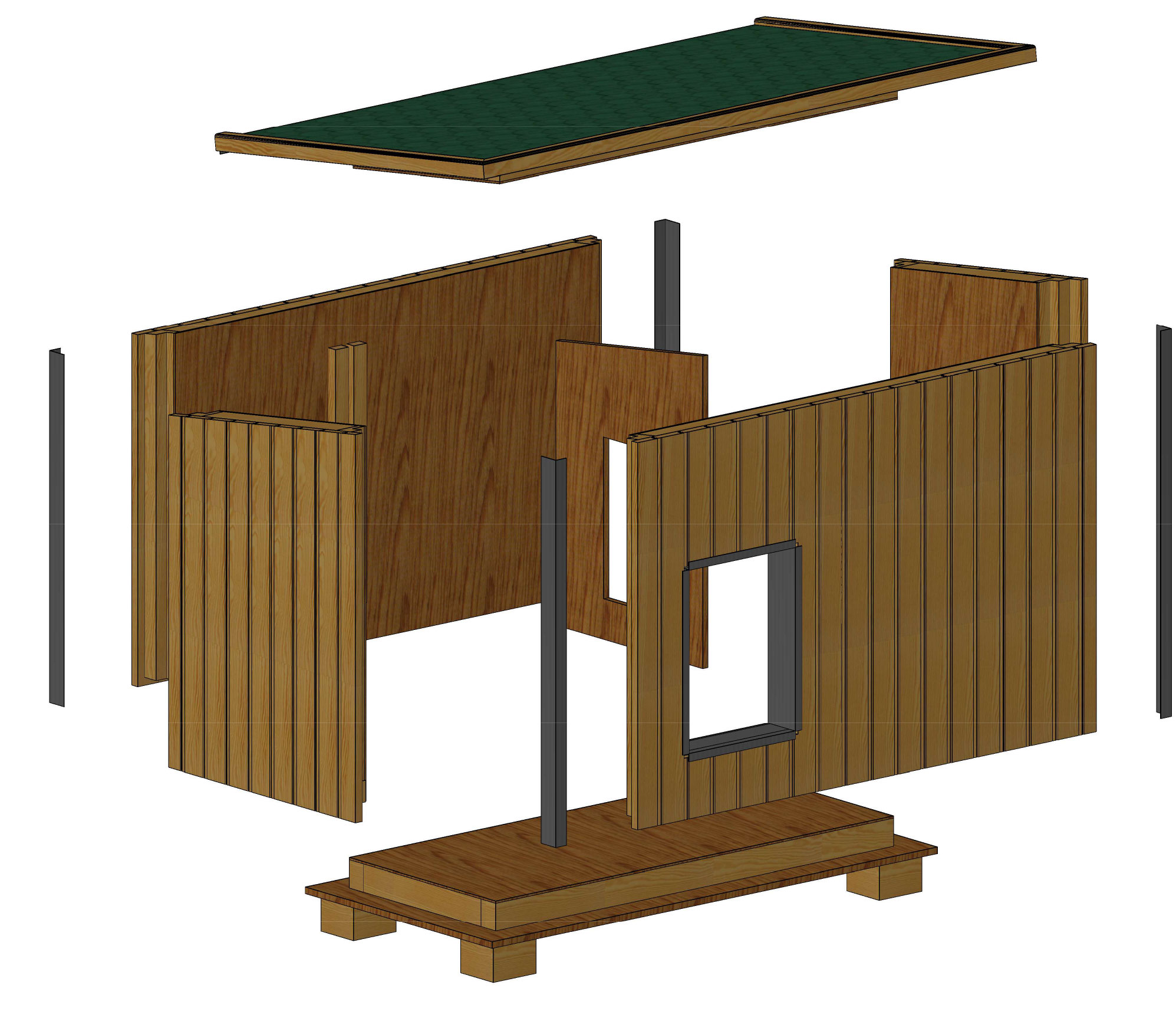 Technische Zeichnung einer isolierten Hundehütte.